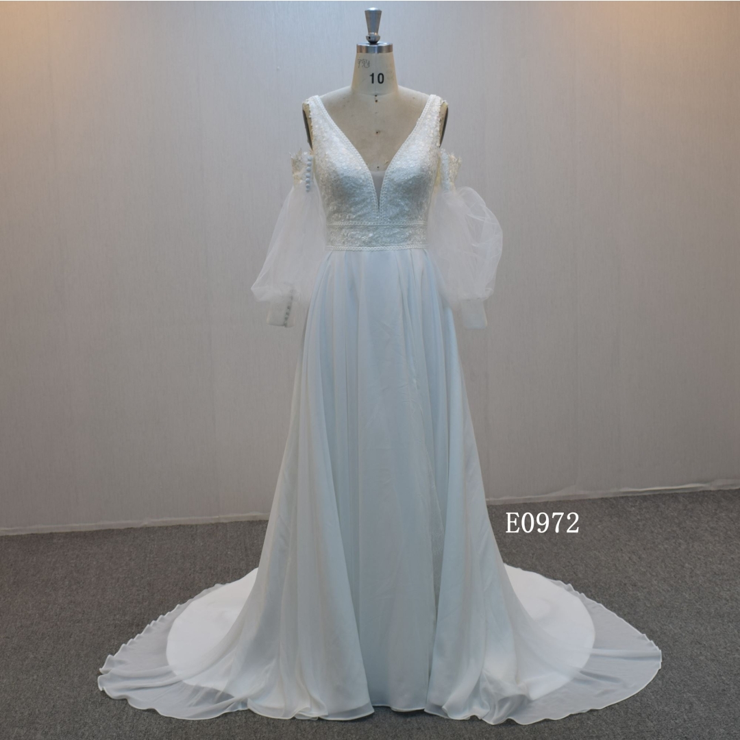 New design A-line bridal dress guangzhou factory made elegant Lace bridal dress