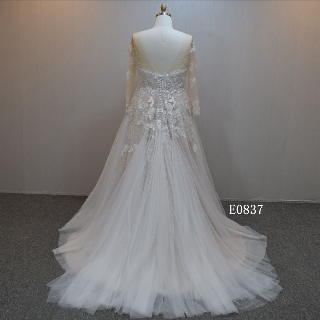 New design A-line bridal dress guangzhou factory made elegant Lace bridal dress