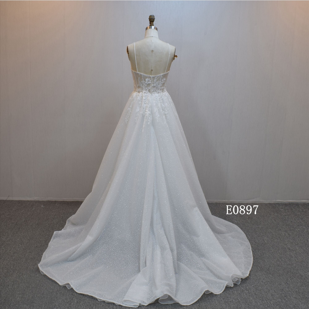 New design A-line bridal dress guangzhou factory made elegant Lace bridal dress