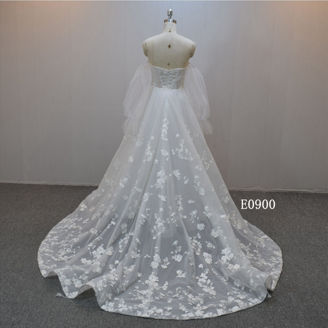 New design A-line bridal dress guangzhou factory made elegant Lace bridal dress