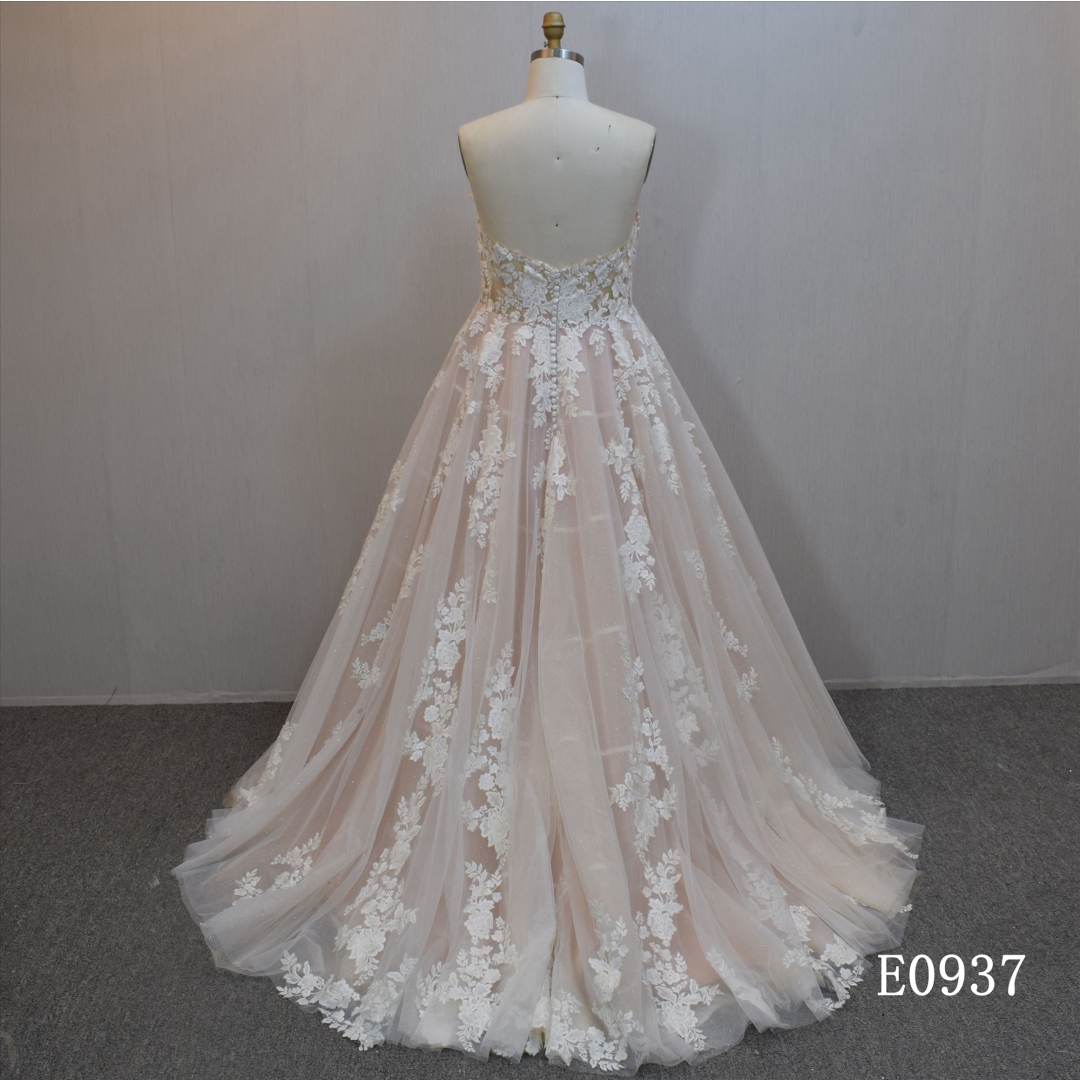 New design A-line bridal dress guangzhou factory made elegant Lace Sequins bridal dress