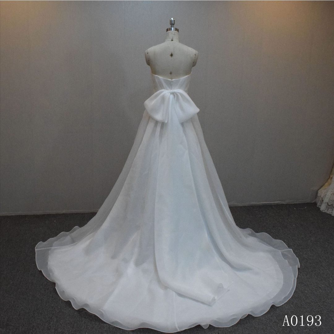 Lastest design A-line bridal dress guangzhou factory made elegant Bow bridal dress