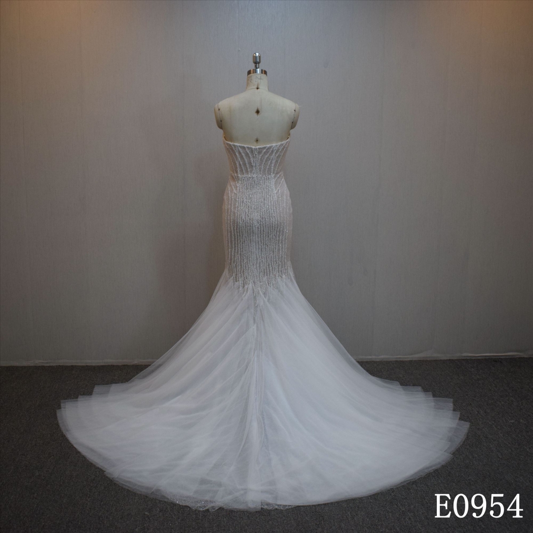 Lastest design  Mermaid bridal dress guangzhou factory made Lace sequins bridal dress