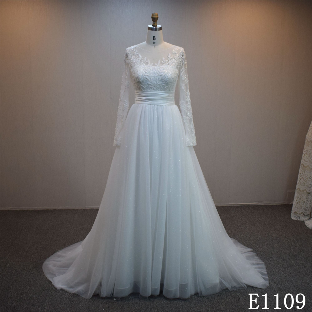 Lastest design A-line bridal dress guangzhou factory made Lace  bridal dress