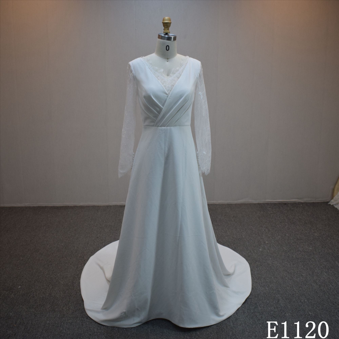 Lastest design A-line bridal dress guangzhou factory made Lace  bridal dress