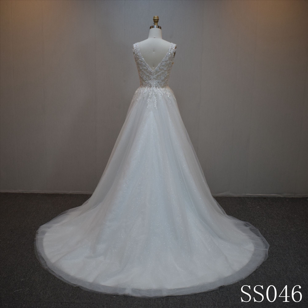 Lastest design A-line bridal dress guangzhou factory made Lace  bridal dress