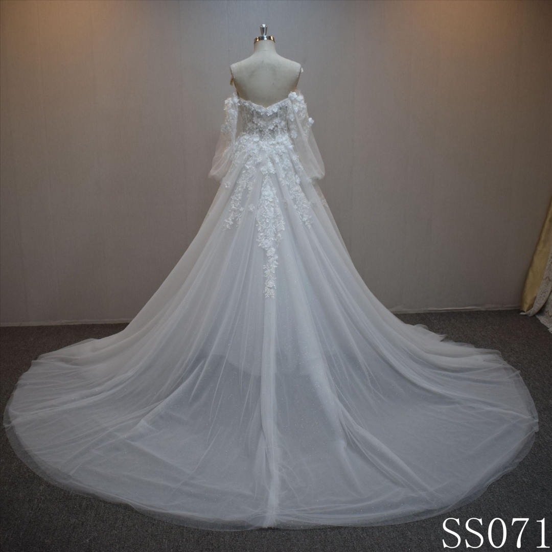 Lastest design A-line bridal dress guangzhou factory made Lace  bridal dress