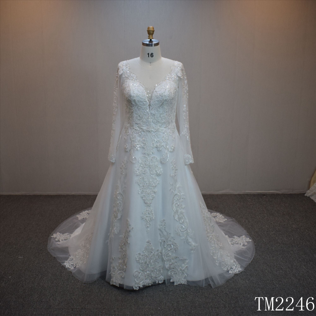 Lastest design A-line bridal dress guangzhou factory made Lace  bridal dress