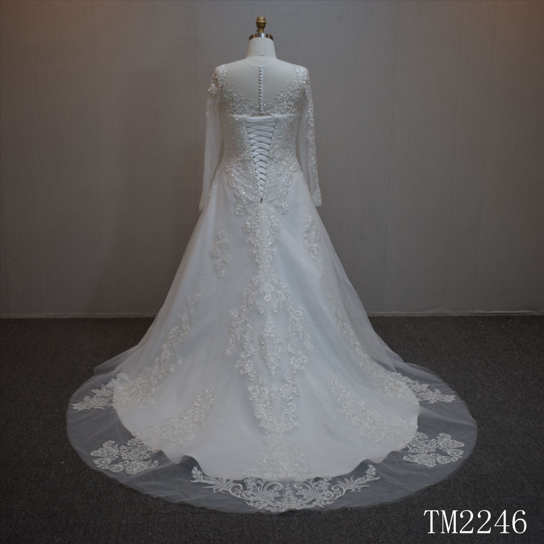 Lastest design A-line bridal dress guangzhou factory made Lace  bridal dress