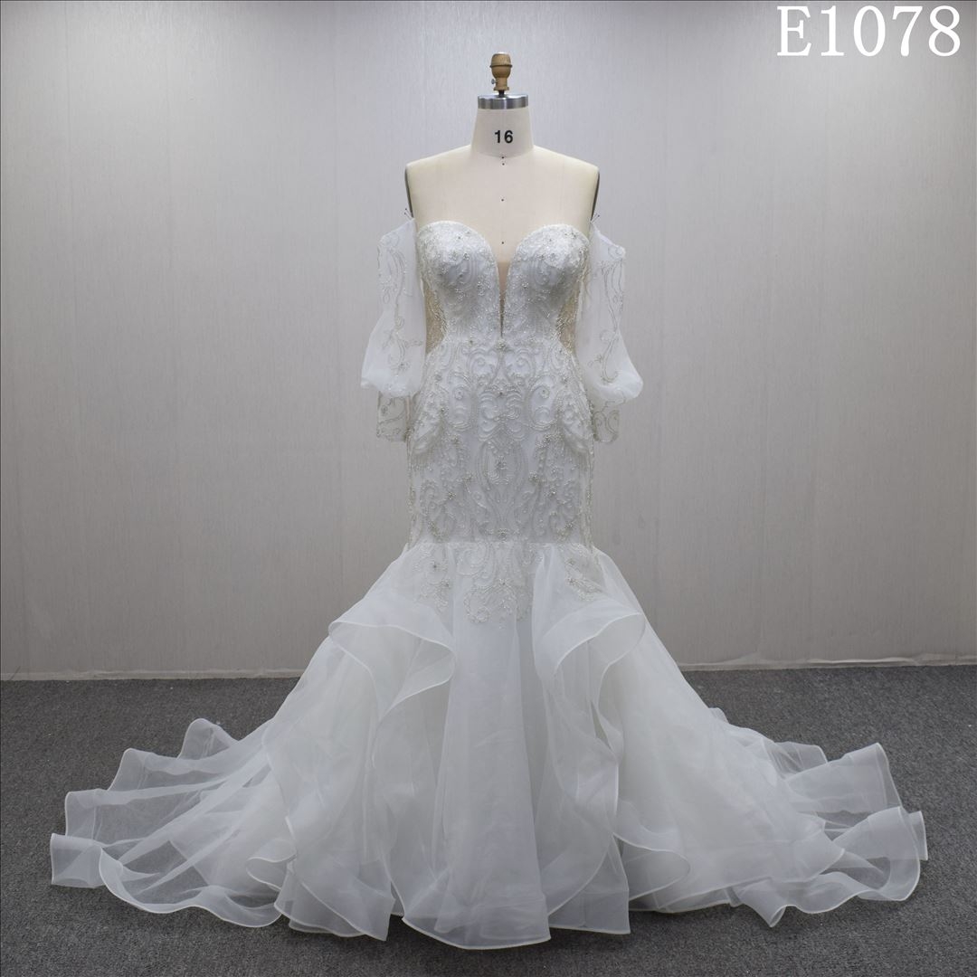 Special design Mermaid bridal dress plunging-v neck   factory made fancy bridal dress