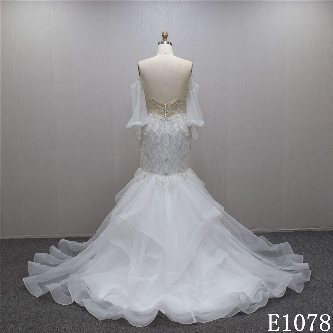 Special design Mermaid bridal dress plunging-v neck   factory made fancy bridal dress