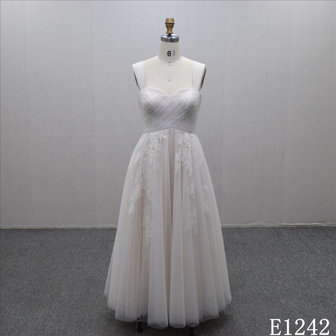 Factory sell  lovely A-line Sweetheart neck  pleats design  tea-length Evening dress