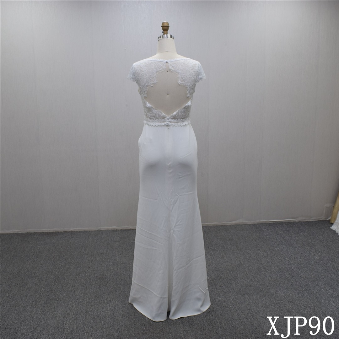 Fashion summer outfit A-line v-neck side split design bridal dress for women