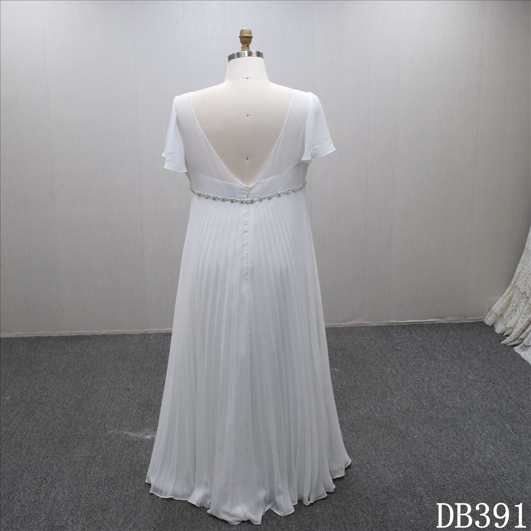 Charming summer  A-line V neck pleats design tea-length  bridal dress