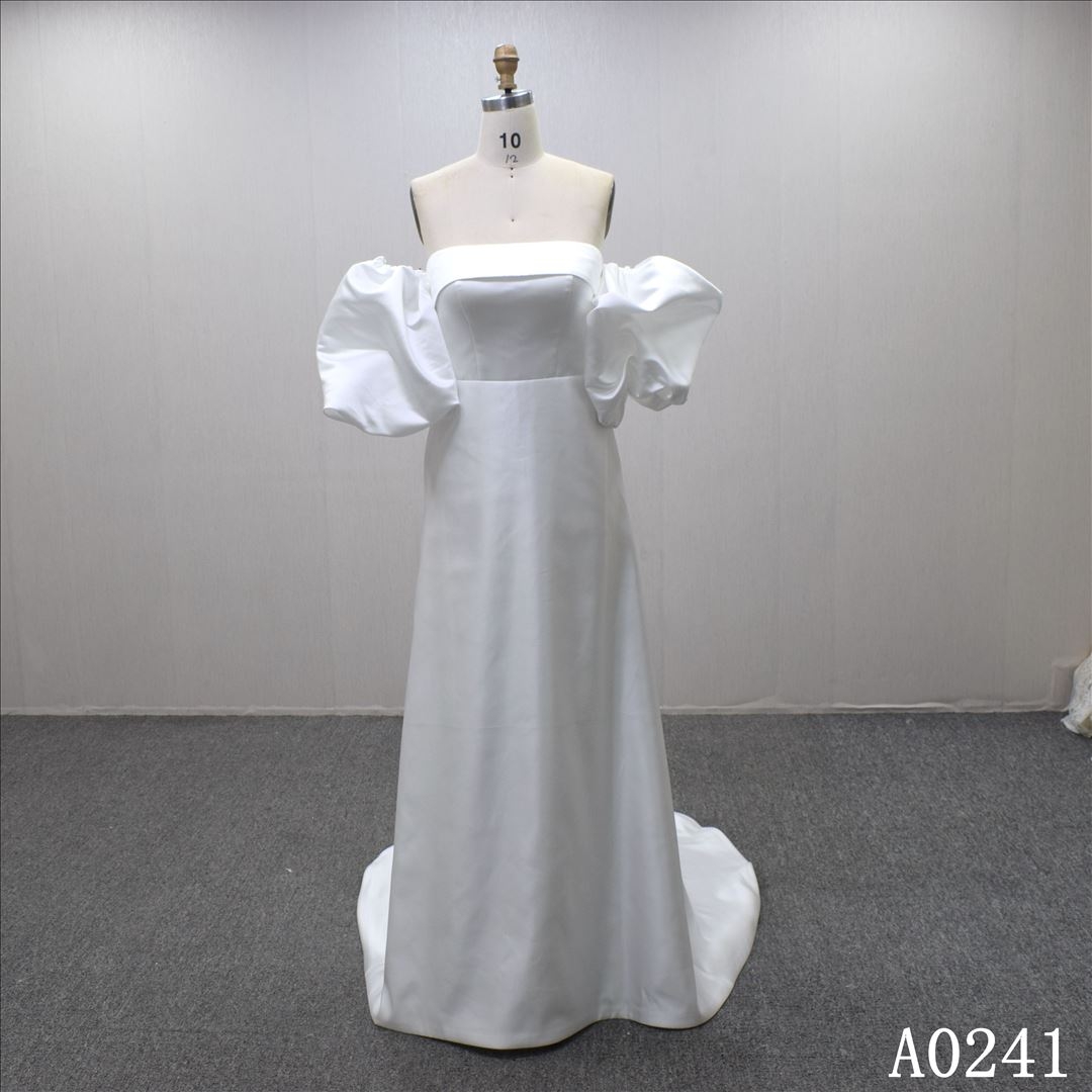 simple and generous A-line  satin straight neckline wedding dress