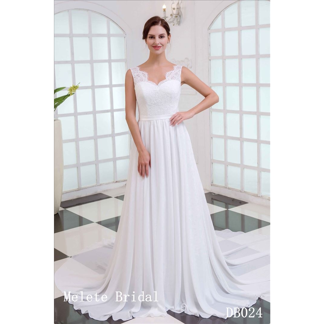 Chiffon Backless A line wedding gown cheep cap sleeves bridal gown