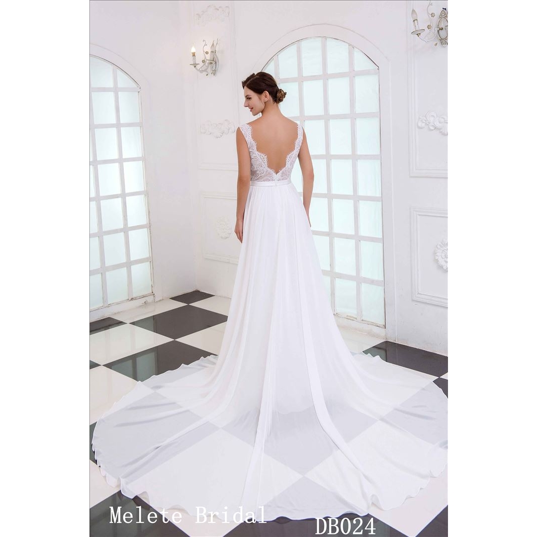 Chiffon Backless A line wedding gown cheep cap sleeves bridal gown