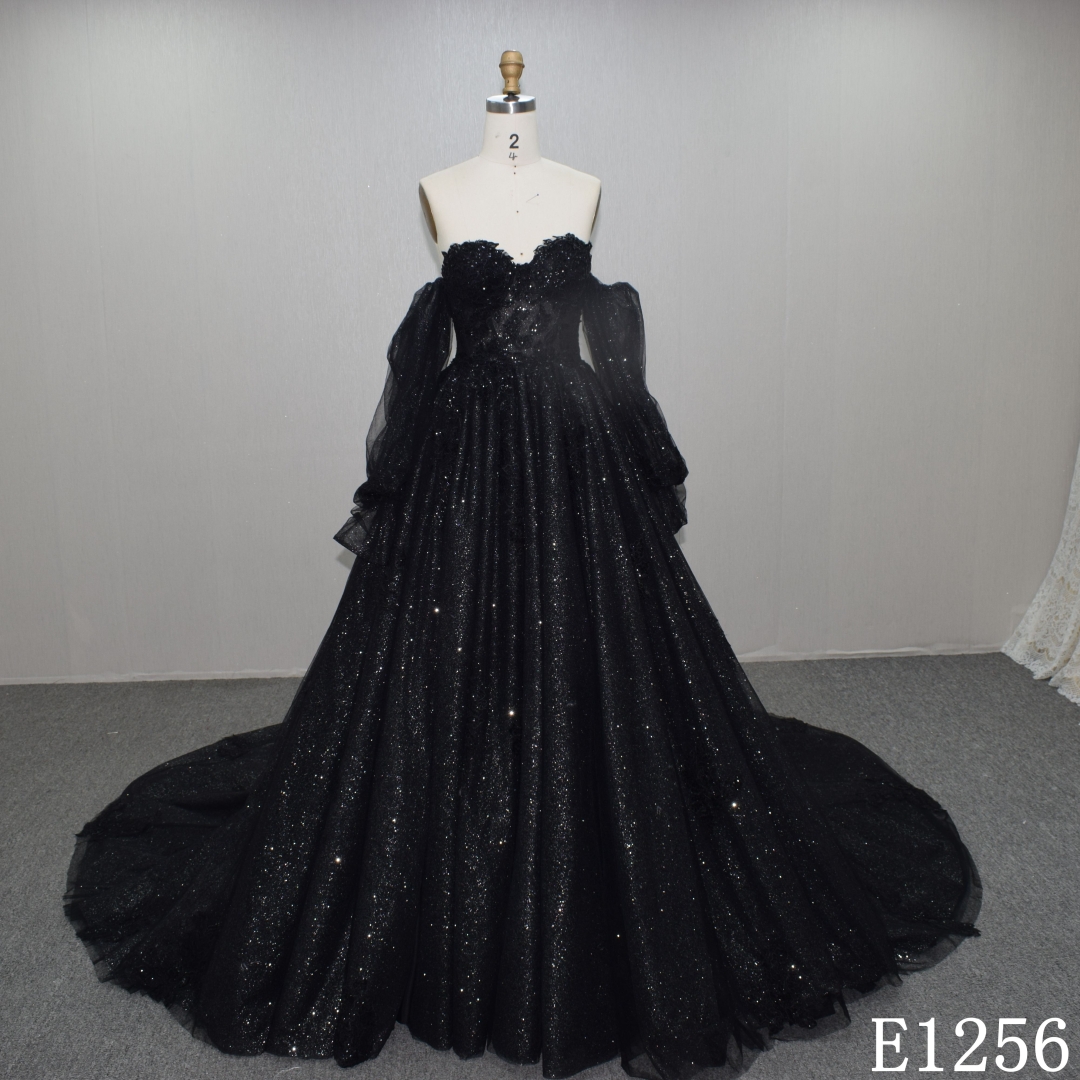 Black bling Sweetheart Neckline Wedding Dress Guang Zhou Made