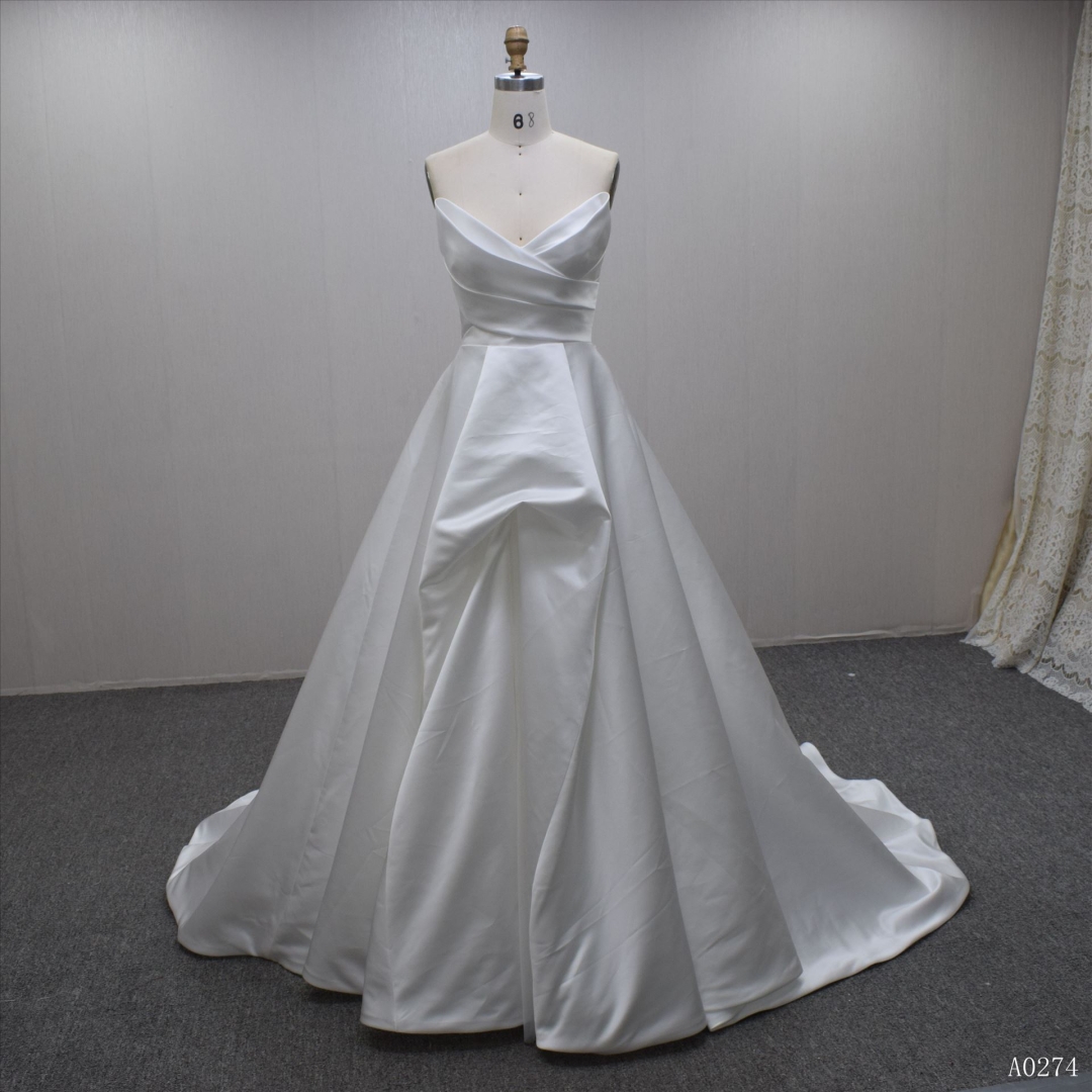 Hot Sell Summer Elegant Boat Neck Satin  Wedding Dress