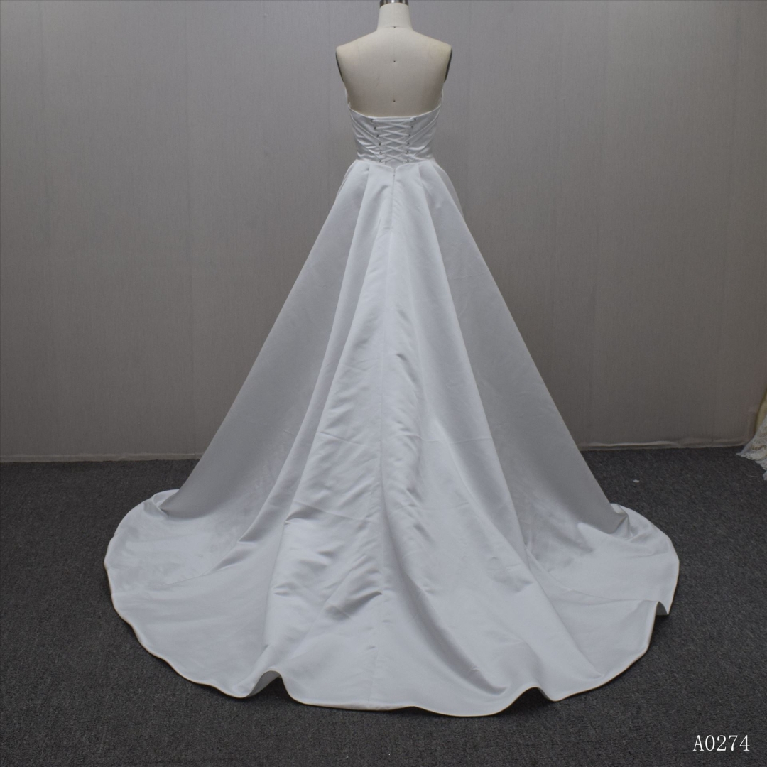 Hot Sell Summer Elegant Boat Neck Satin  Wedding Dress