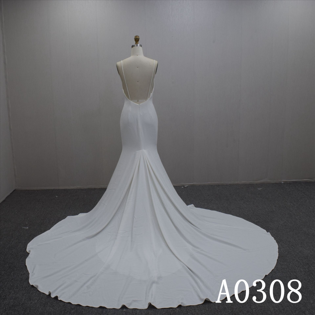 Hot Sell Summer Sexy Spaghetti Strap Backless Chiffon Hand Made Wedding Dress