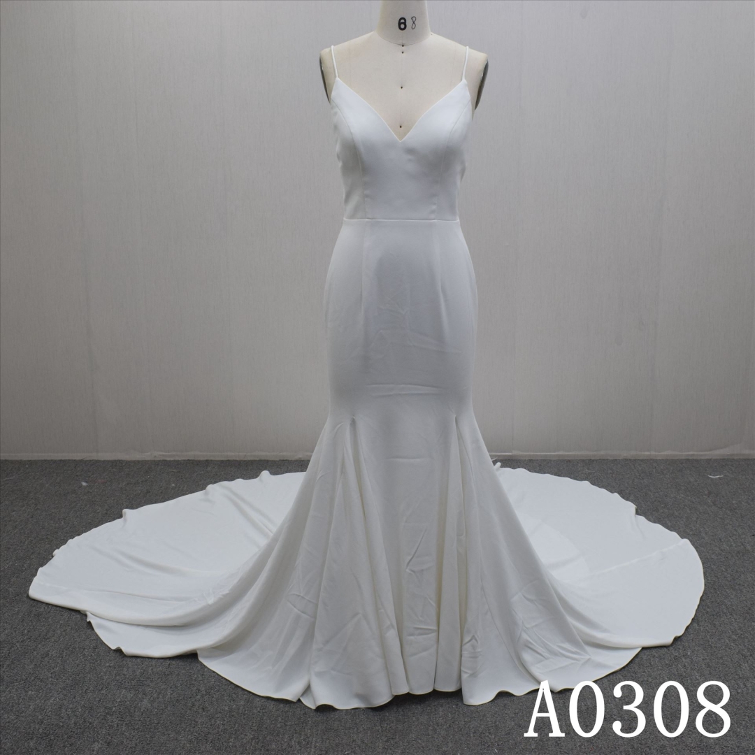 Hot Sell Summer Sexy Spaghetti Strap Backless Chiffon Hand Made Wedding Dress