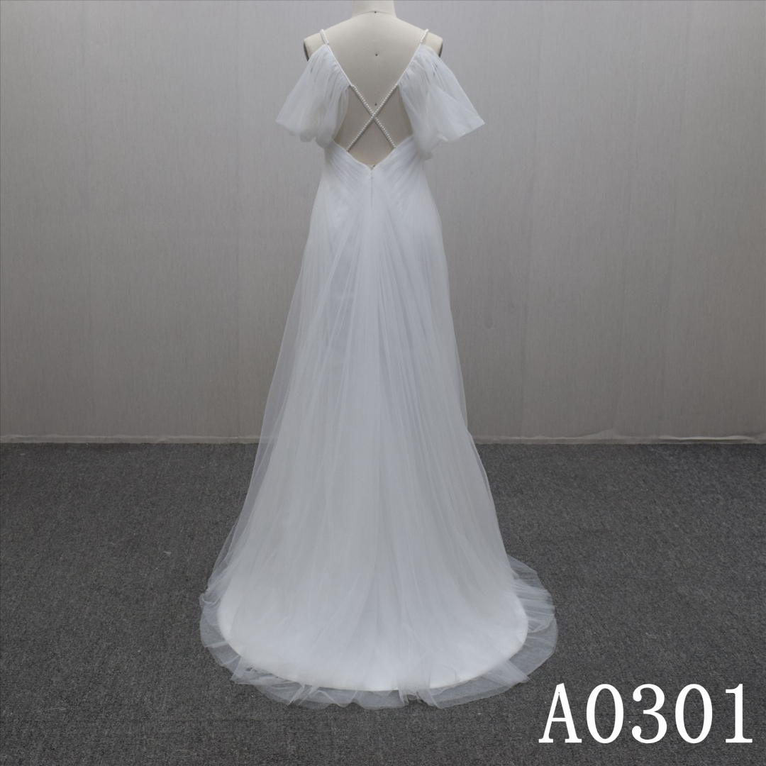 Charming Spaghetti straps Chiffon Backless Hand Made  Bridal Dress