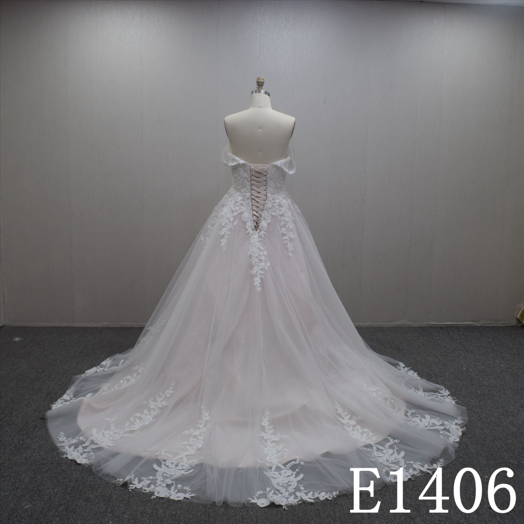 Summer Mild Off Shoulder A-line Lace Flower Hand Made  Bridal Dress