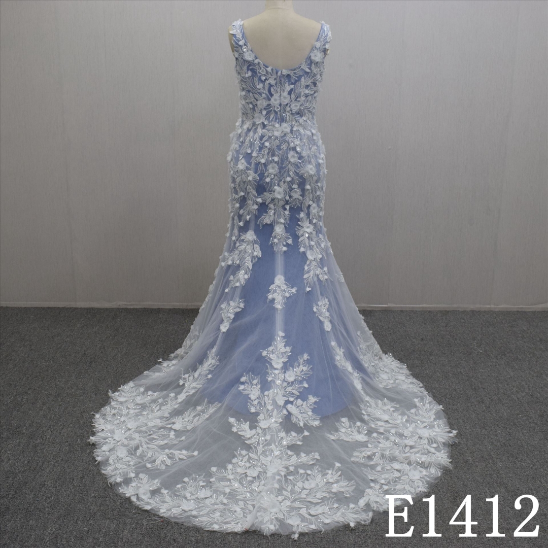 Special Design Summer Romantic Mermaid Lace Flower Hand Made  Bridal Dress
