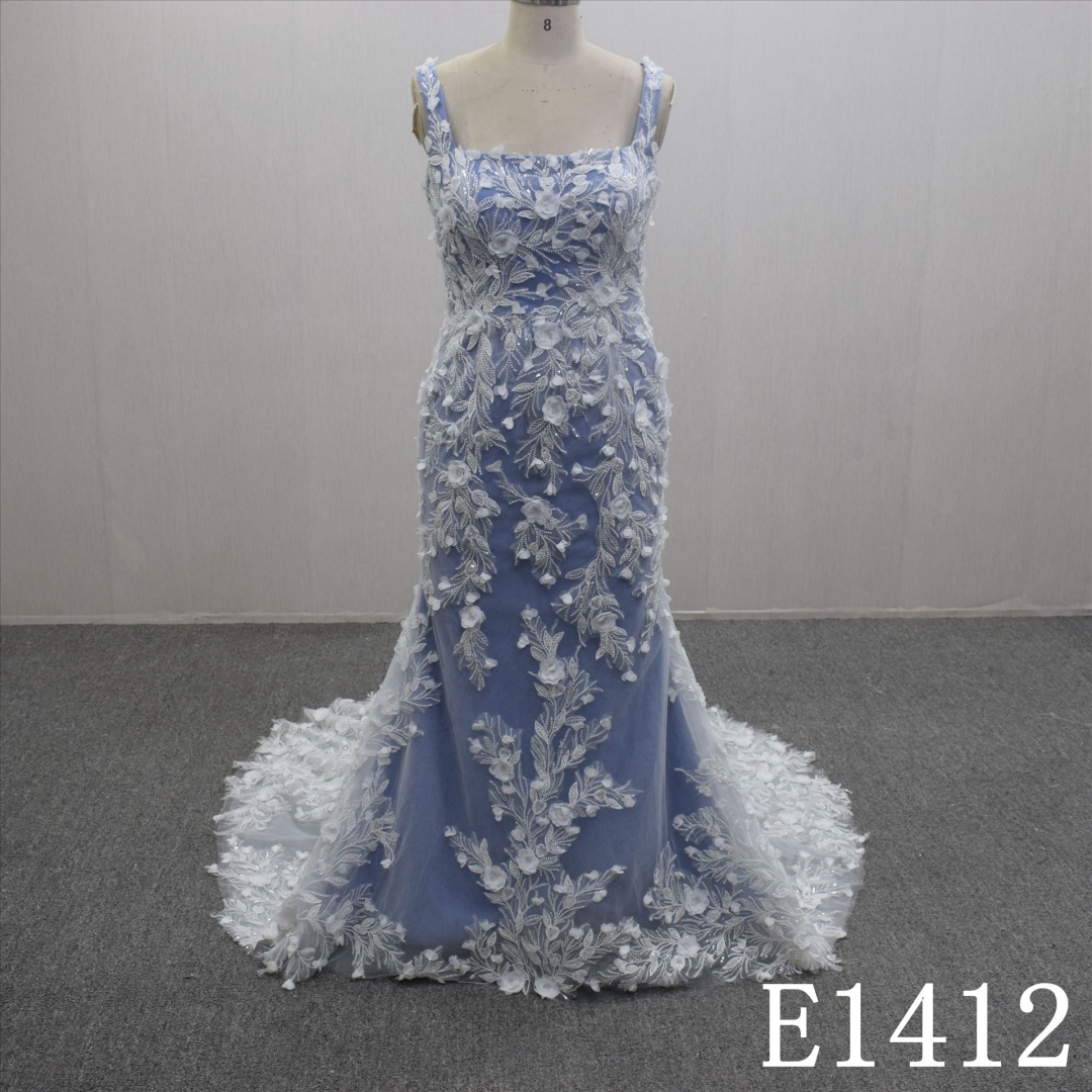 Special Design Summer Romantic Mermaid Lace Flower Hand Made  Bridal Dress