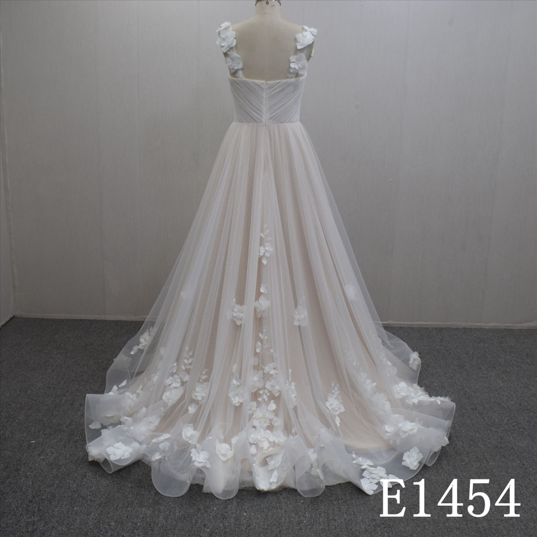 Summer Charming Spaghetti Strap A-Line Hand Made Bridal Dress