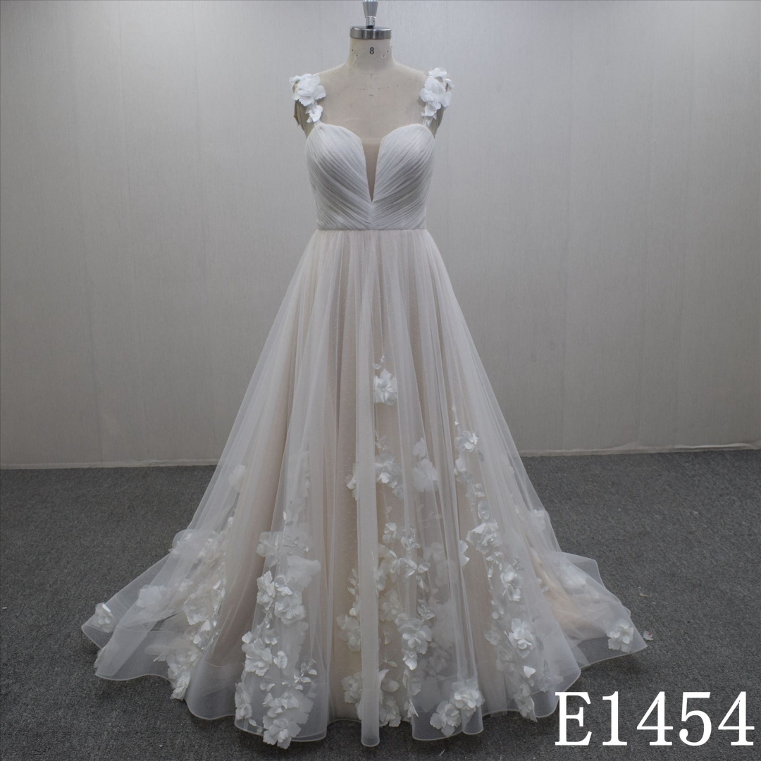 Summer Charming Spaghetti Strap A-Line Hand Made Bridal Dress