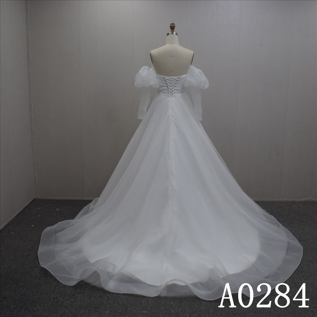 Summer Graceful Off-shoulder Tulle A line Hand Made Bridal Dress