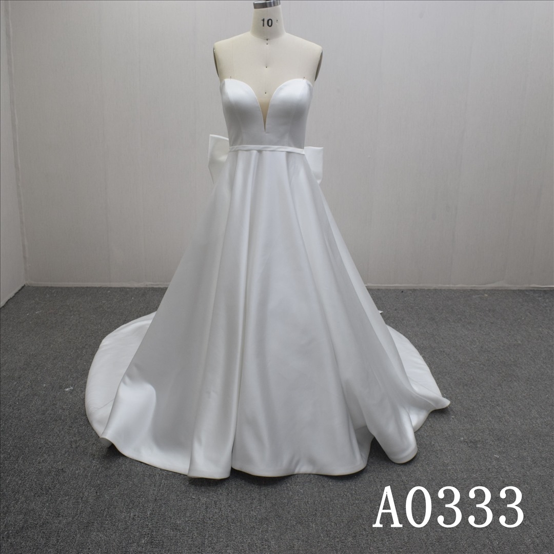 Summer Princess V-neck A-line Satin Hand Made Bridal Dress