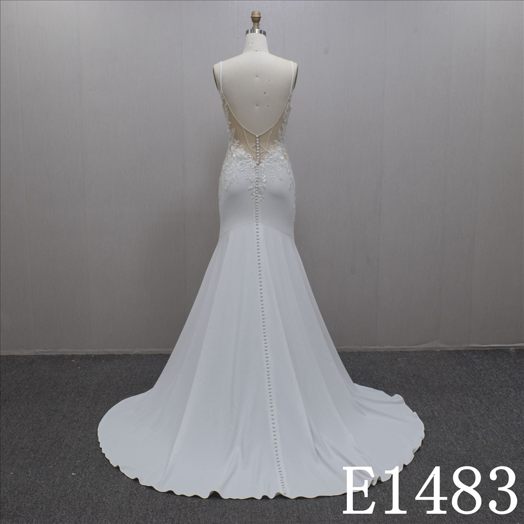 Sexy Spaghetti Strap Backless Mermaid  Lace Flower Chiffon Hand Made Bridal Dress