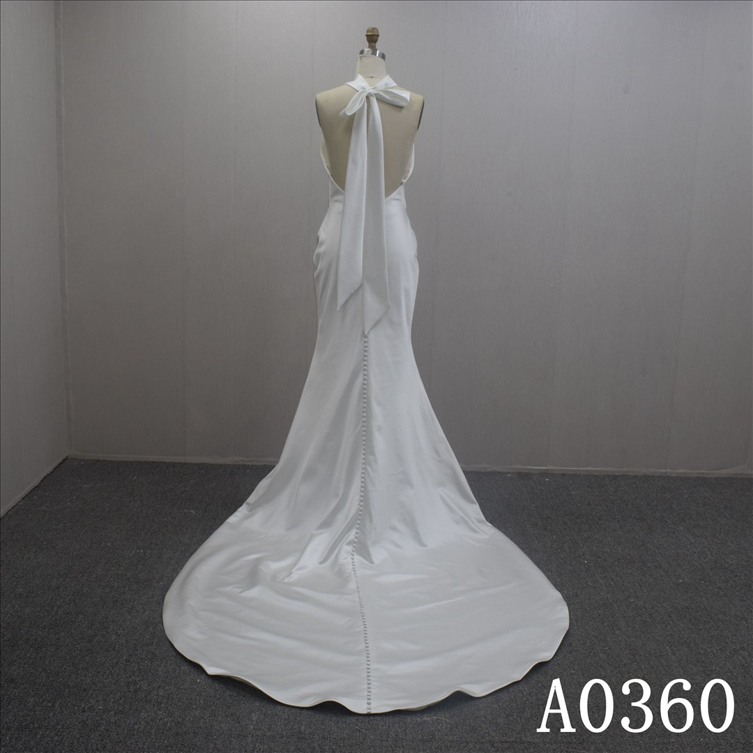 Hot Sell Halter Strap Satin Mermaid Hand Made wedding Dress