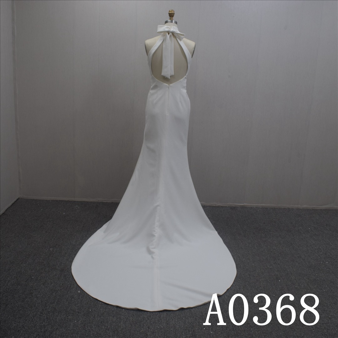 Slim Halter Strap Taffeta Sheath Hand Made wedding Dress