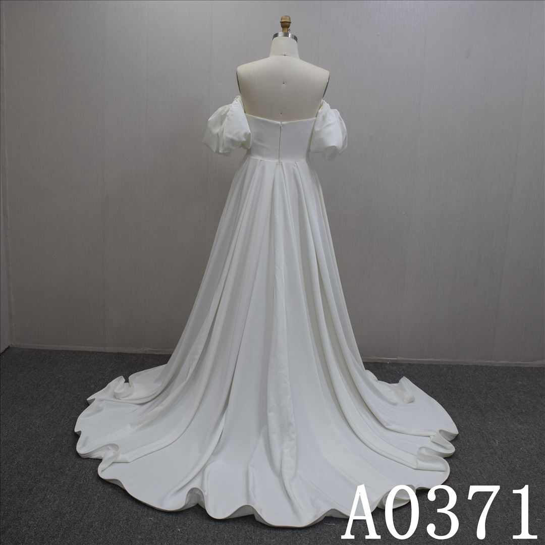 Simple Satin Bridal Gown with Short sleeves and Sweep Train New Design