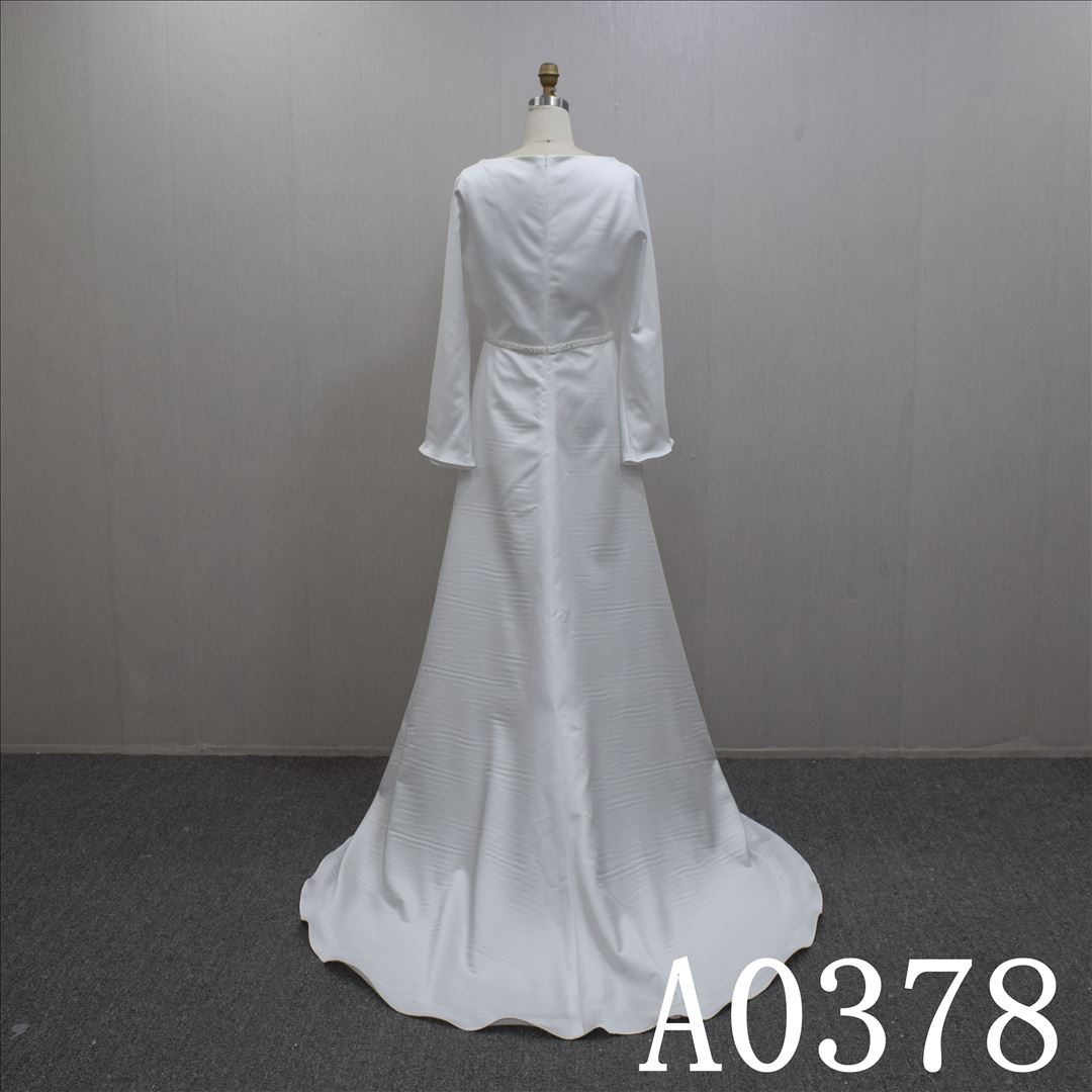 Special Design Long Sleeves Satin A-line Hand Made wedding Dress