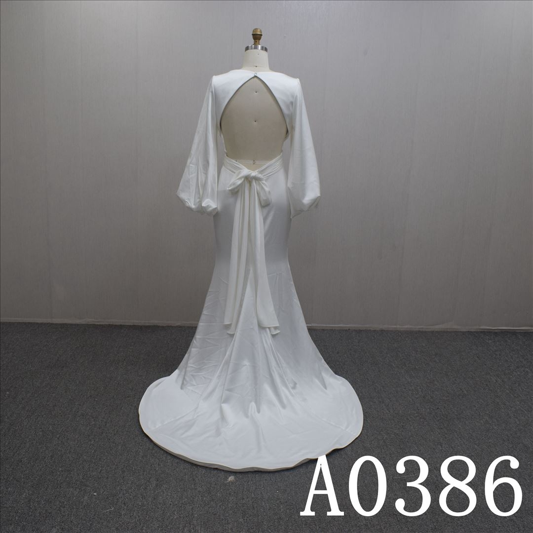 Special Design Sexy Backless With Long Sleeves Hand Made Bridal Dress