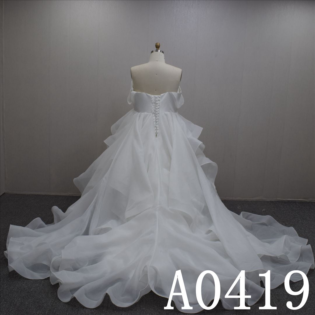 Popular Design Satin Off Shoulder Hand Made wedding Dress