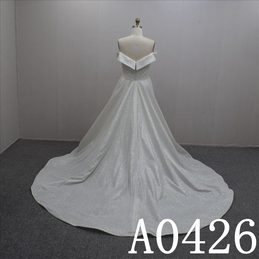 Princess A-line Short Sleeves With Off Shoulder  Hand Made Bridal Dress