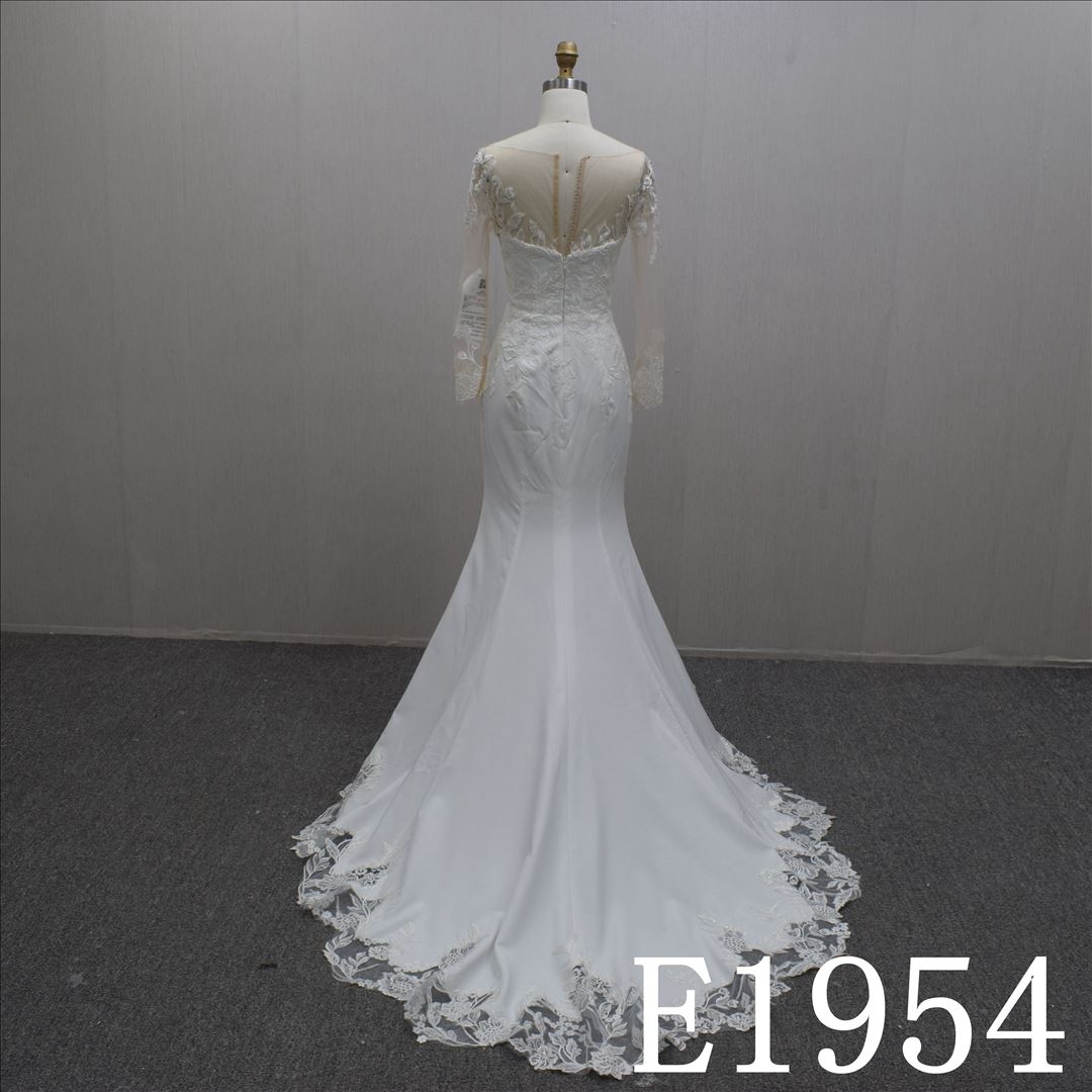 V-neck with Lace flower mermaid Hand Made Bridal Dress