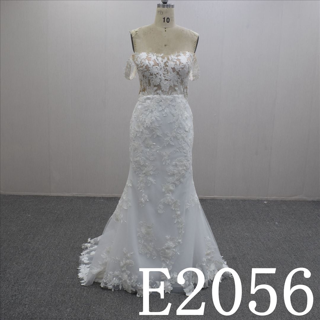 Sexy Summer Off Shoulder with lace flower Hand Made Bridal Dress