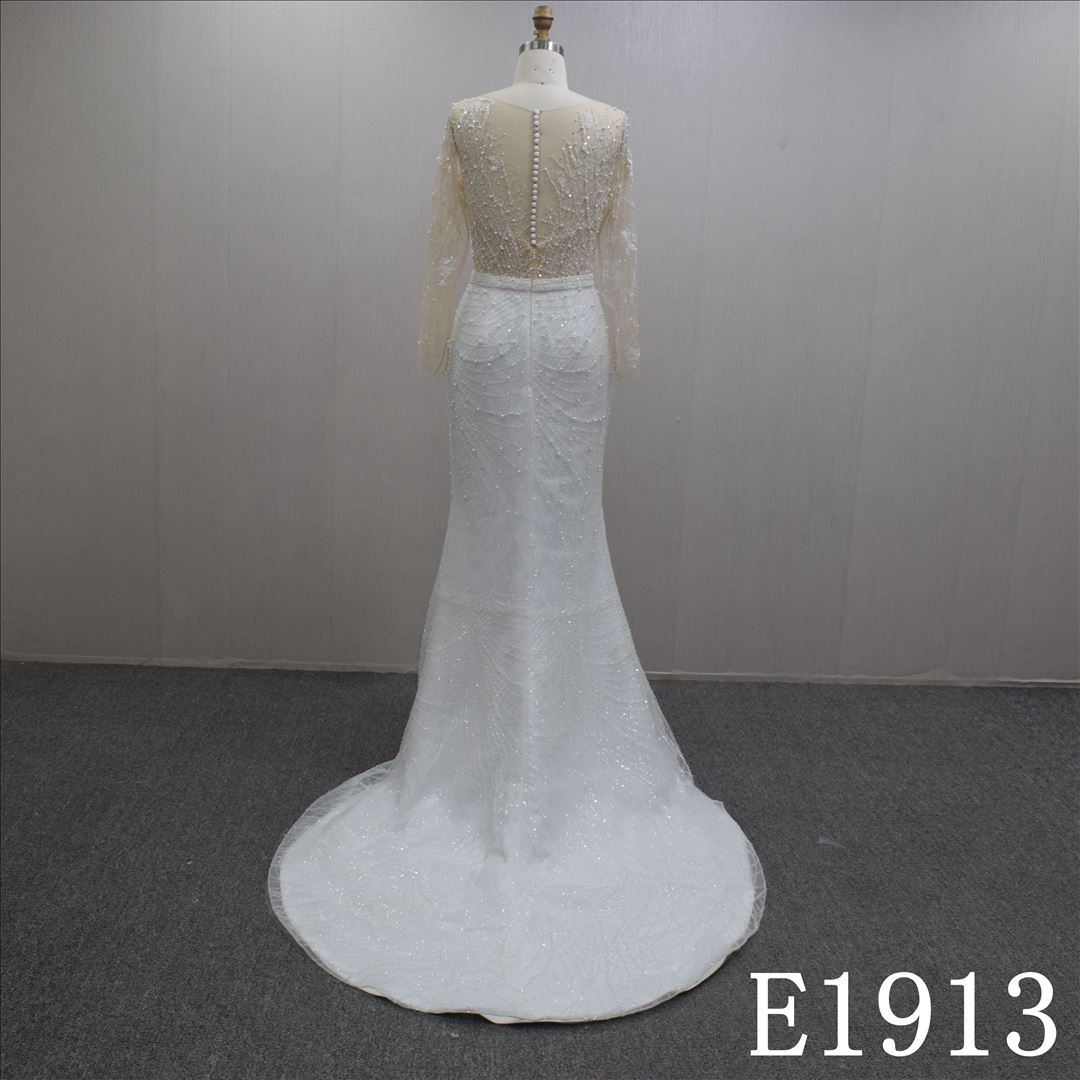 Special Long Sleeves and V-neck Lace Flower  Hand Made Bridal Dress