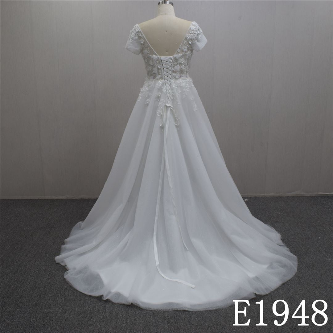 Sweetheart Bridal dress with Short Sleeves and Sweep Train