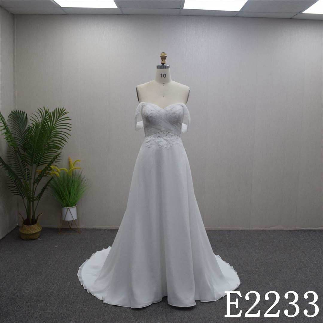 Simple Off Shoulder A-line Lace Flower Sweetheart Hand Made wedding Dress