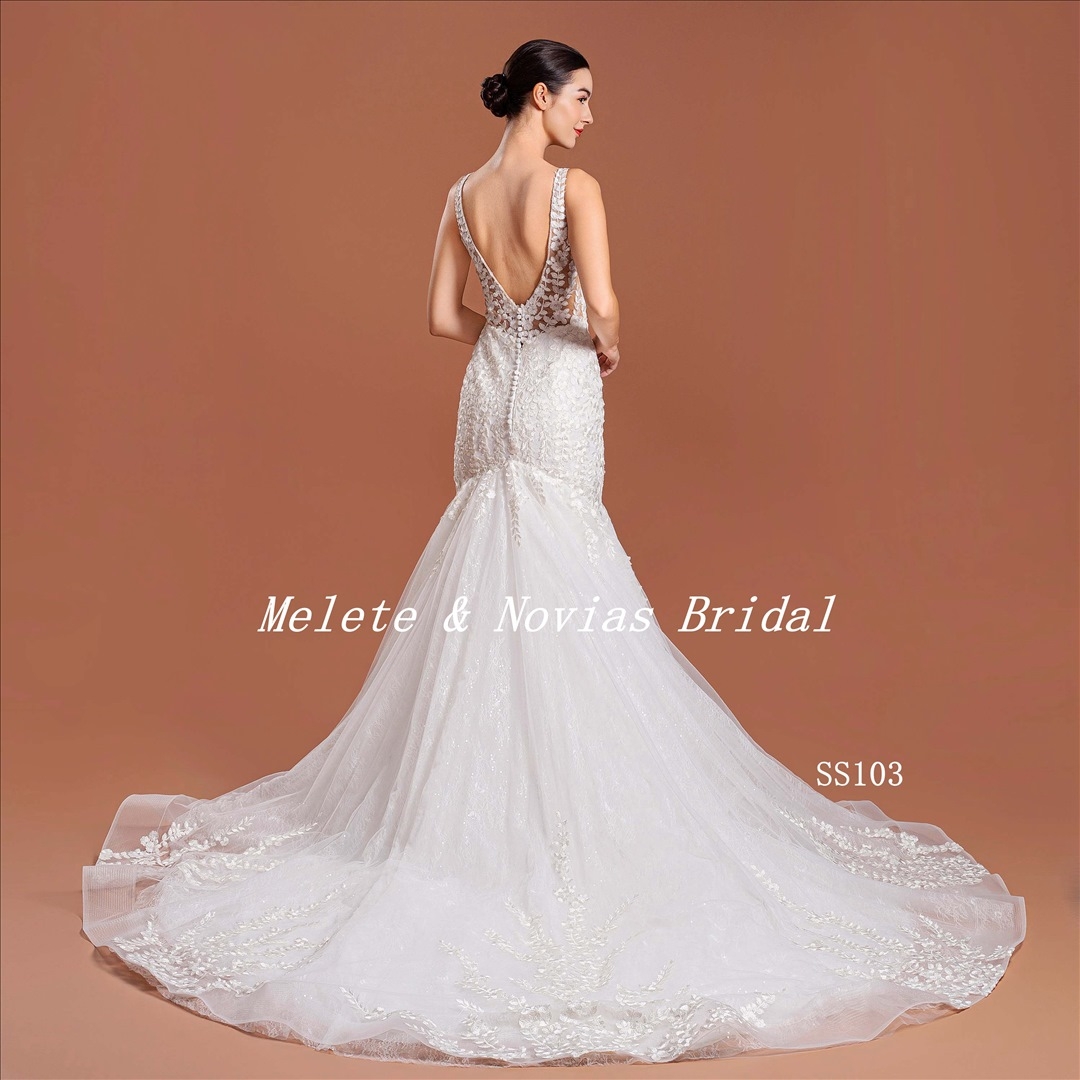Mermaid Wedding Dress V Neckline Lace Bridal Gown Vestido de Noiva
