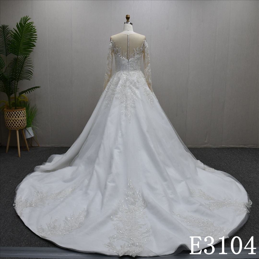 Long Sleeve Applique Beaded High Quality A-line Elegant Wedding Dresses