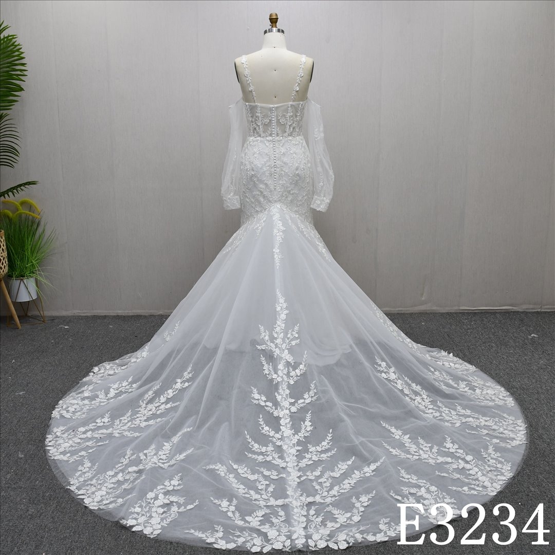 2025 New Design Tulle Elegant Sheath Mermaid Applique Wedding Dress Bridal Gown